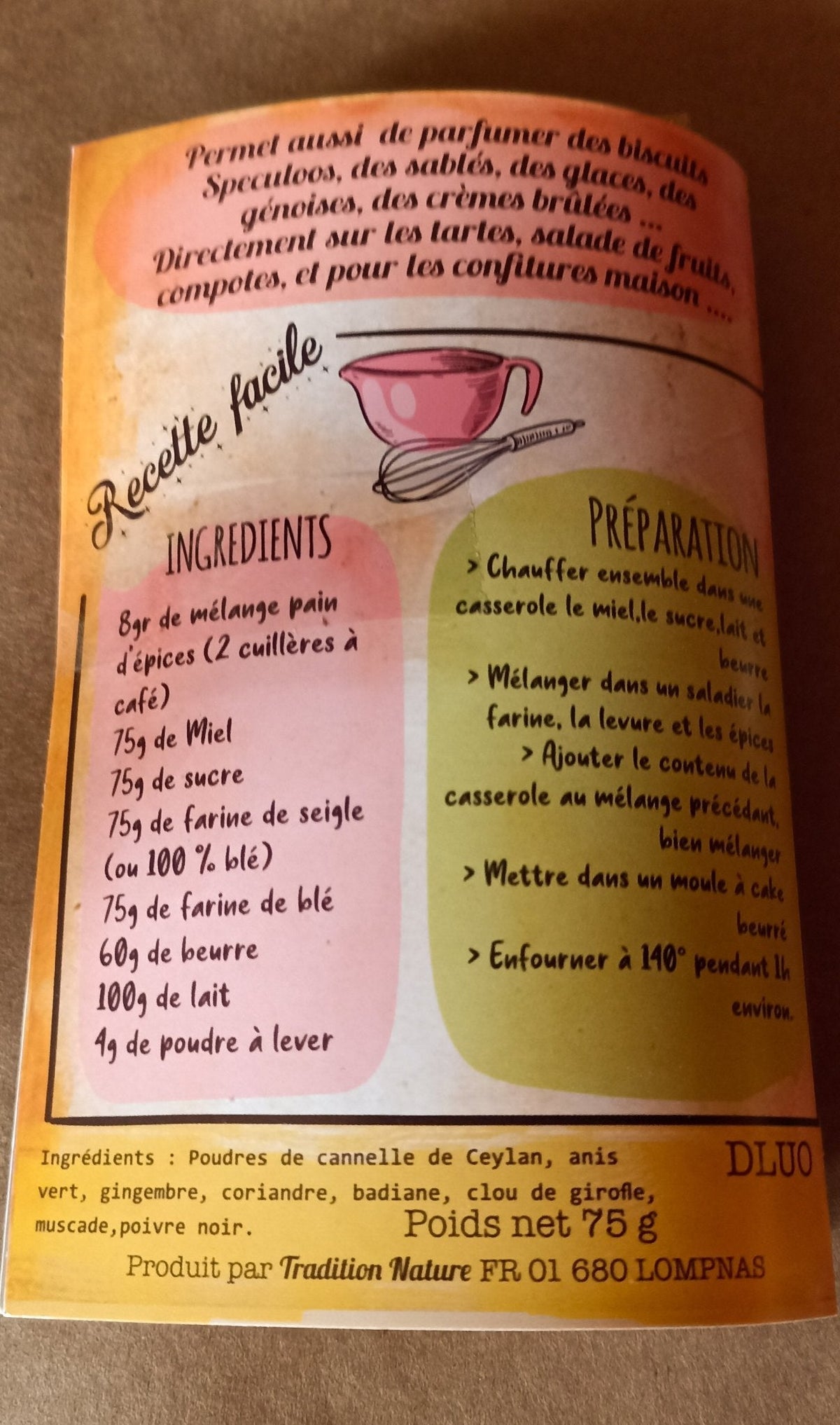 Mélange d'épices pour pain d'épice maison 75 g – détail du produit