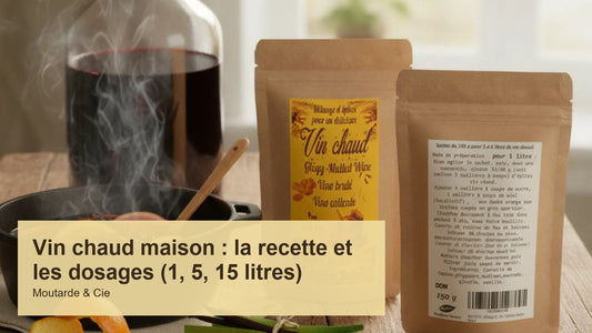 Vin chaud maison Moutarde & Cie : casserole fumante, épices et sachets de mélange pour vin chaud
