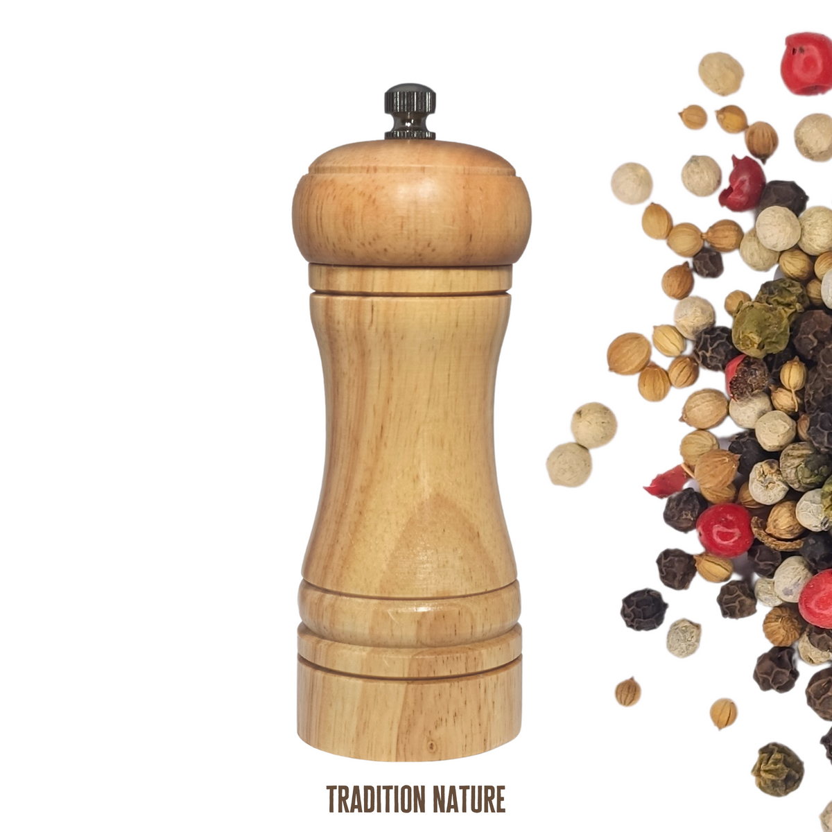 Moulin à poivre en bois 14 cm, céramique, manuel — Moutarde & Cie