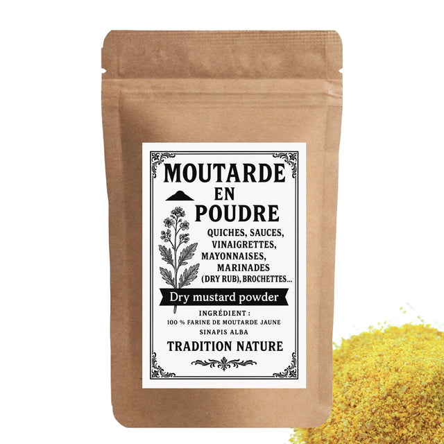 Poudre de moutarde jaune | moulue à la meule, vrac 100 g à 500 g – conditionnement