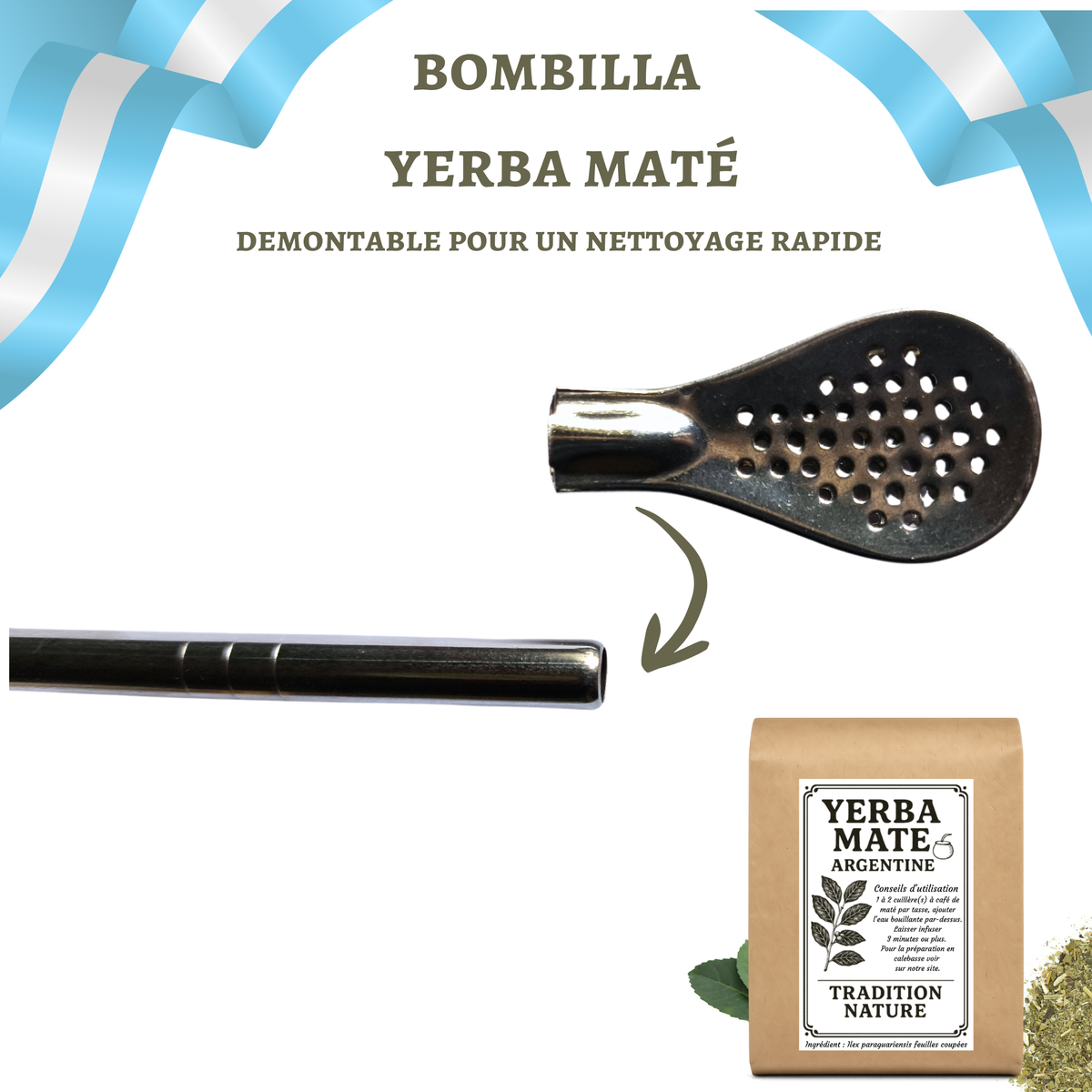 Bombilla à maté | lot de 2 pailles inox à yerba mate — Moutarde & Cie
