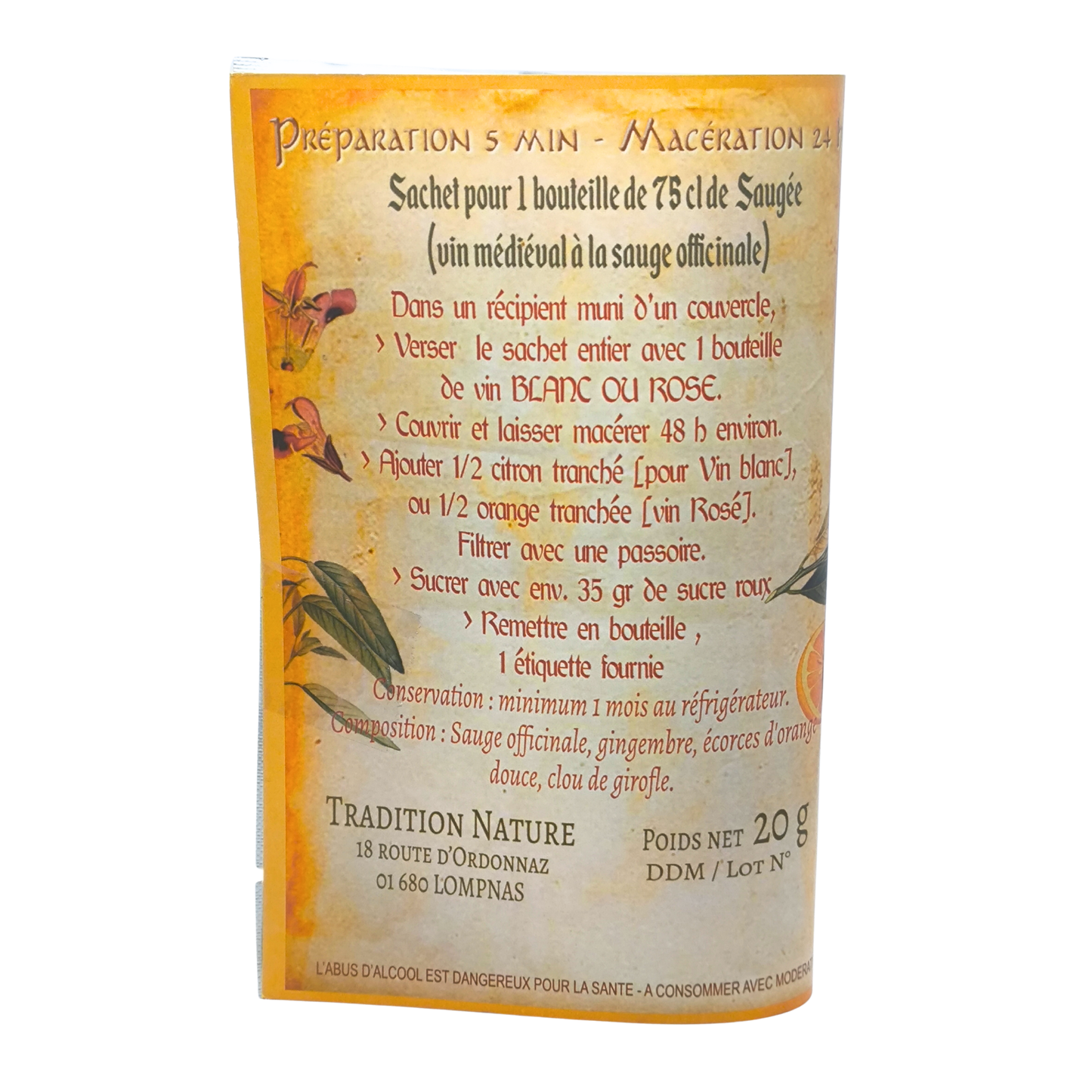 Saugée douceur médiévale |sachet pour 1 bouteilles de vin de sauge