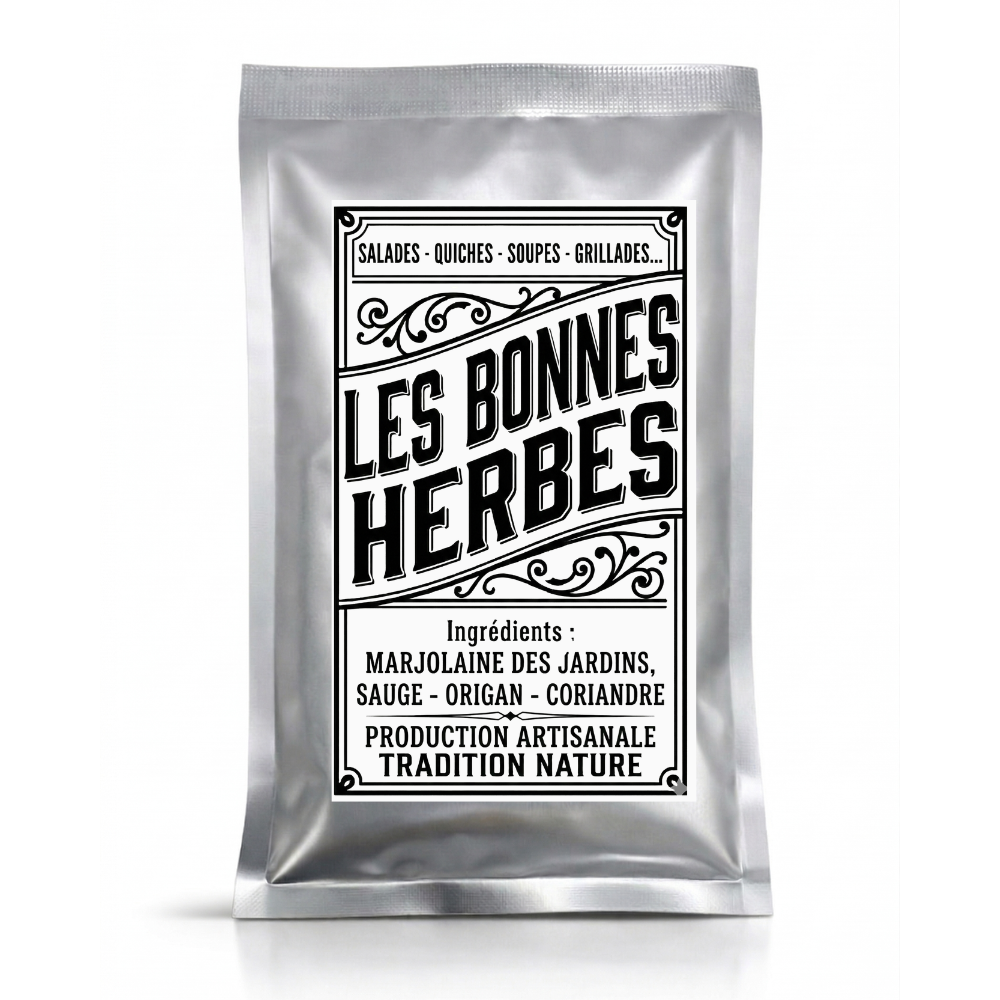 Les Bonnes Herbes vrac — 15 g - petit sachet, sachet argenté de la gamme Épices d'Antan