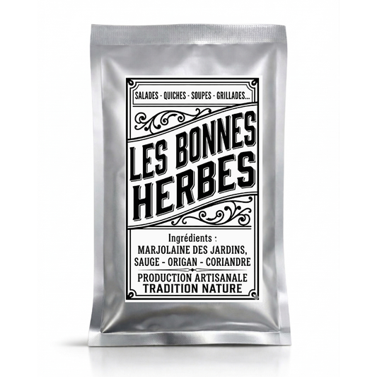 Les Bonnes Herbes vrac — 15 g - petit sachet, sachet argenté de la gamme Épices d'Antan