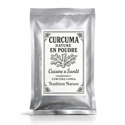 Curcuma nature poudre Ecocertifiable — 35 g - petit sachet, sachet argenté de la gamme Épices d'Antan