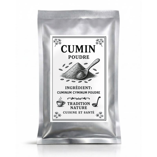 Cumin en poudre — 35 g - petit sachet, sachet argenté de la gamme Épices d'Antan