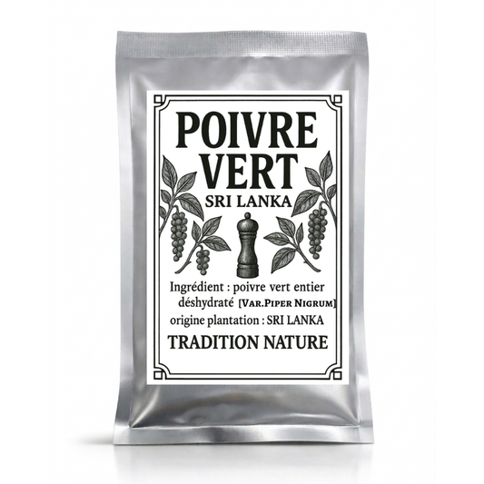 Poivre vert Sri Lanka — petit sachet argenté 25 g, gamme Épices d'Antan