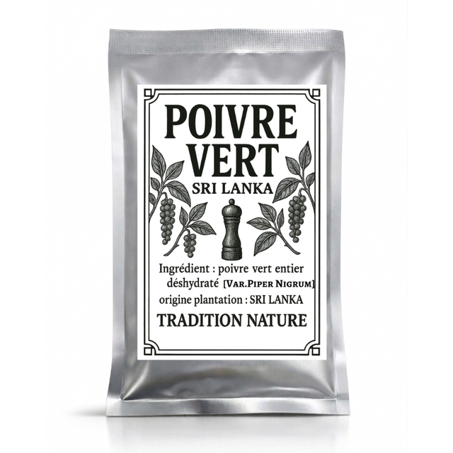 Poivre vert Sri Lanka — petit sachet argenté 25 g, gamme Épices d'Antan