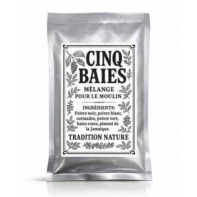 Mélange 5 baies — 35 g - petit sachet, sachet argenté de la gamme Épices d'Antan