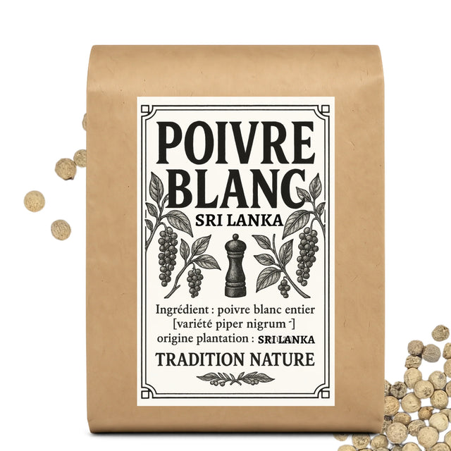 Poivre blanc entier Vietnam | 50 g à 500 g – conditionnement