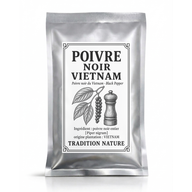 Poivre noir Vietnam — 35 g - petit sachet, sachet argenté de la gamme Épices d'Antan