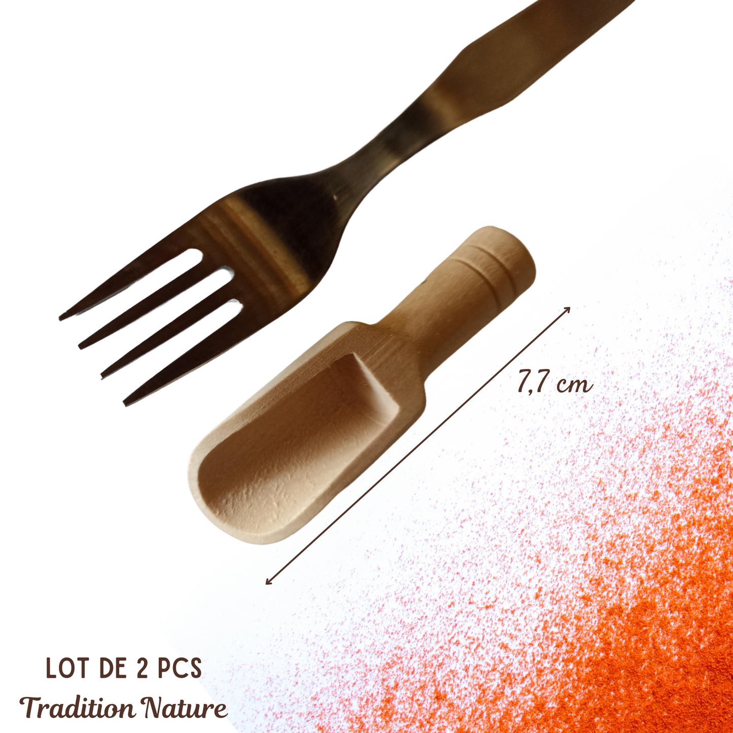 Lot de 2 mini pelle en bois pour épices, sel, sucre ....