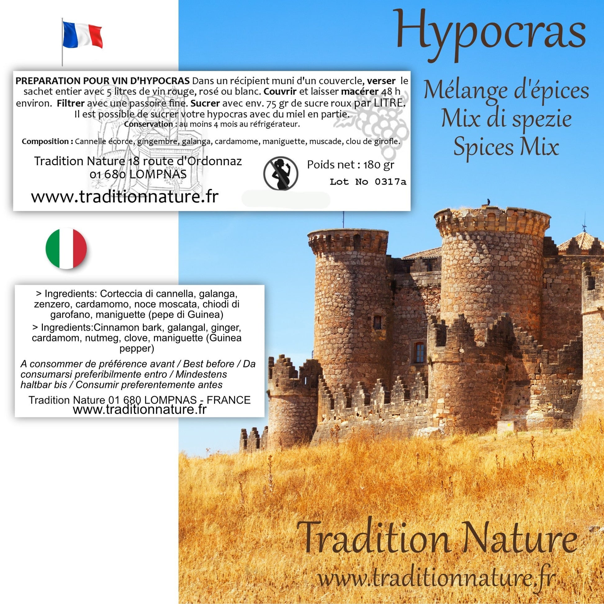 Hypocras | mélange d'épices pour la préparation de vin médiéval | Pour 2litres et 5litres - Tradition Nature-Bienfaits - Utilisations