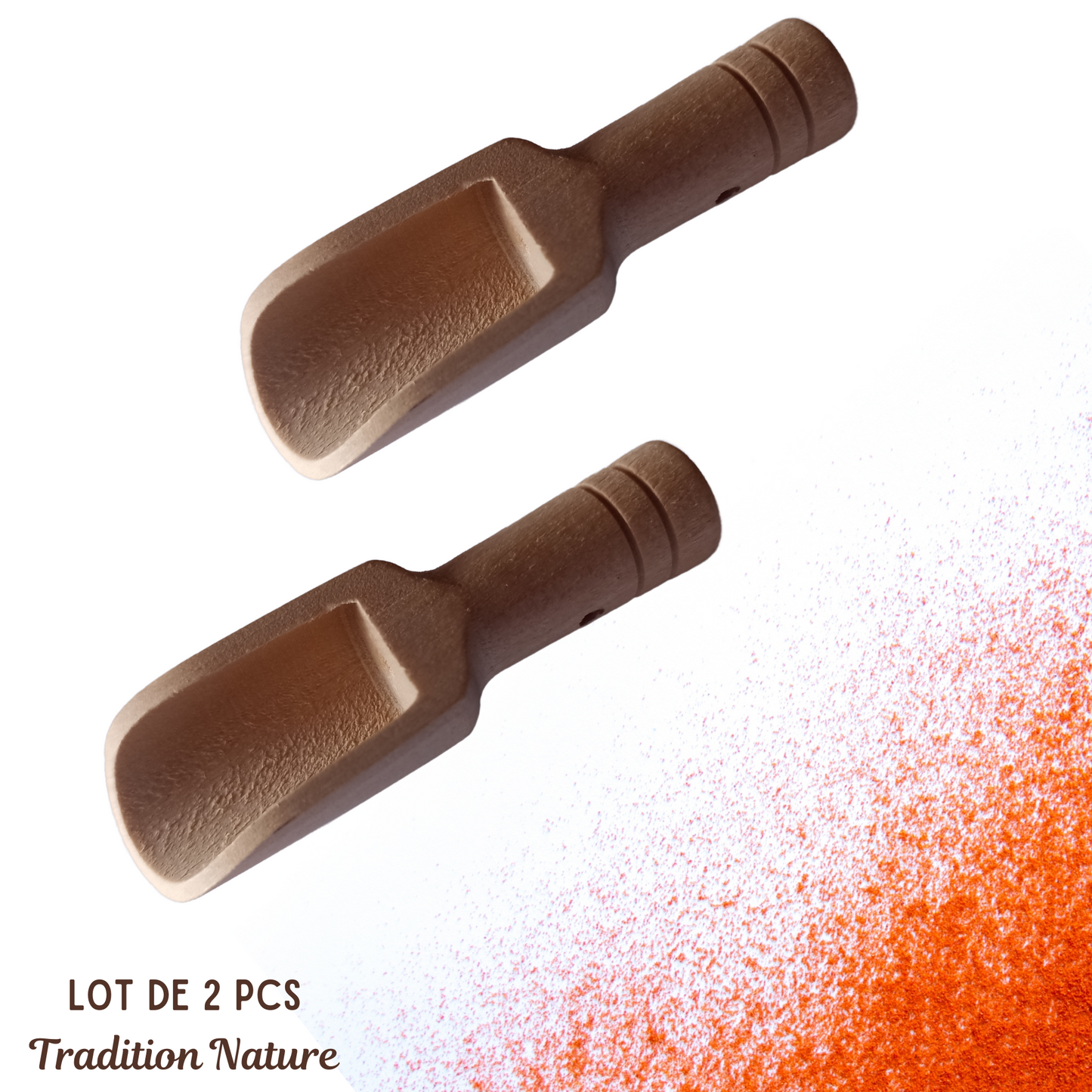 Lot de 2 mini pelle en bois pour épices, sel, sucre ....